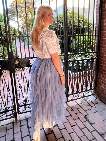 Tulle midi skirt: TTS or size down one, has elastic waist
Button down top: Oversized, size down 


#LTKstyletip