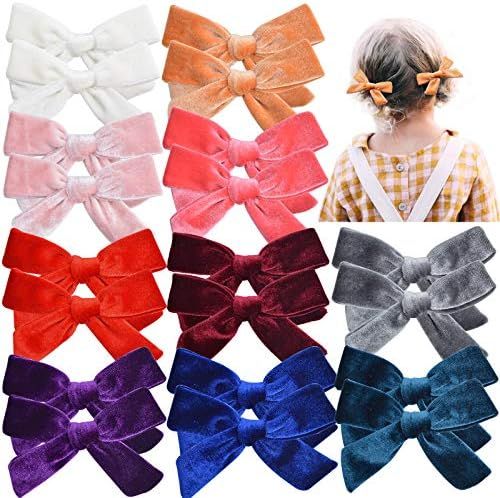 20 Pieces Toddler Hair Clips Hair Bows Accessories For Girls Velvet Bows For Little Girl Red Blue... | Amazon (US)