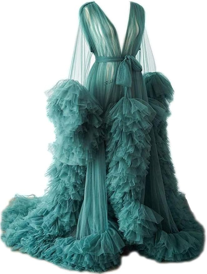 Ladies Dressing Gown Perspective Sheer Long Robe Puffy Tulle Robe Sheer for Maternity Photoshoot | Amazon (US)