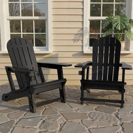 Walsunny Adirondack Chairs Set of 2 Fire Pit Chair Set with Connecting Tray Cup Holder Removable Tabletop,All-Weather HDPE Outdoor Chair Set for Patio Garden Lawn,Black | Walmart (US)