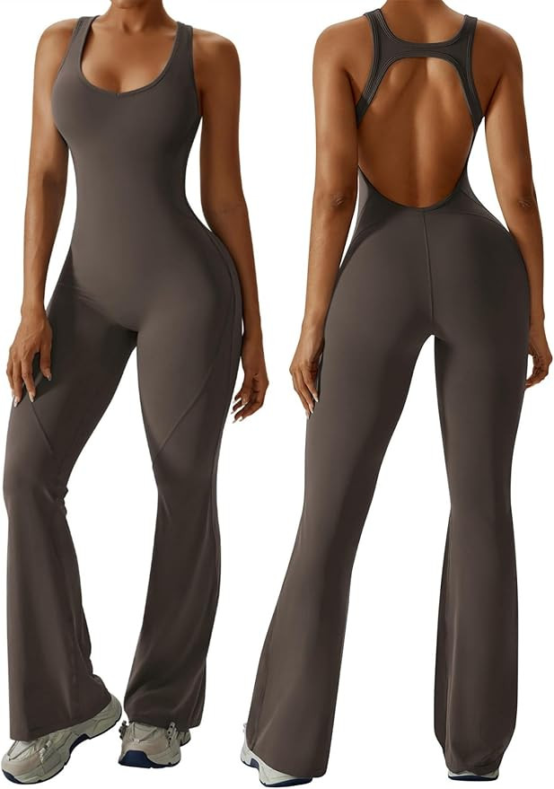 OEAK Enterizo acampanado para mujer con brasier y control de abdomen, traje de entrenamiento sin ... | Amazon (US)