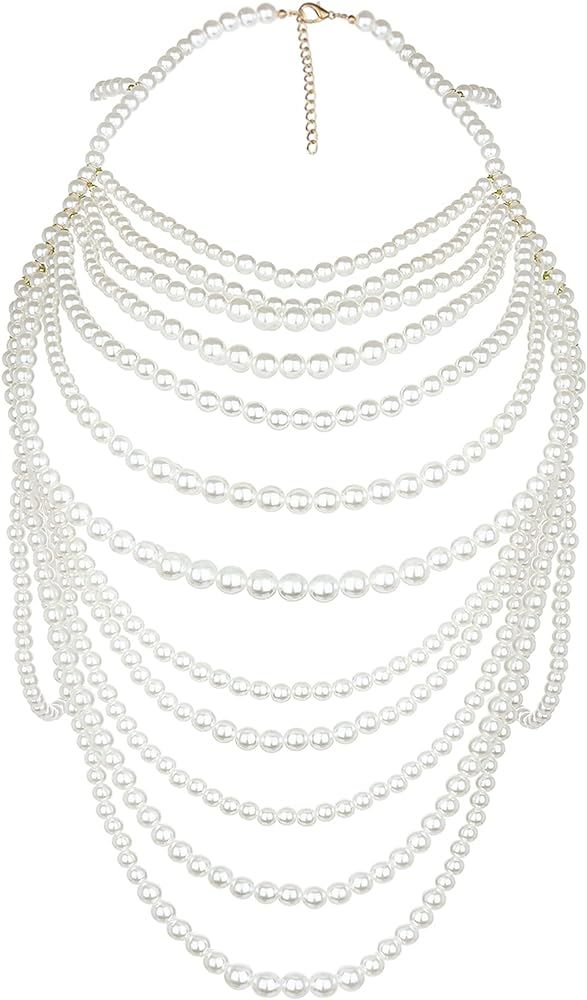 Amazon.com: LORYP Pearl Body Chain Necklace for Women - Adjustable Size Pearl Shoulder Chains Fas... | Amazon (US)