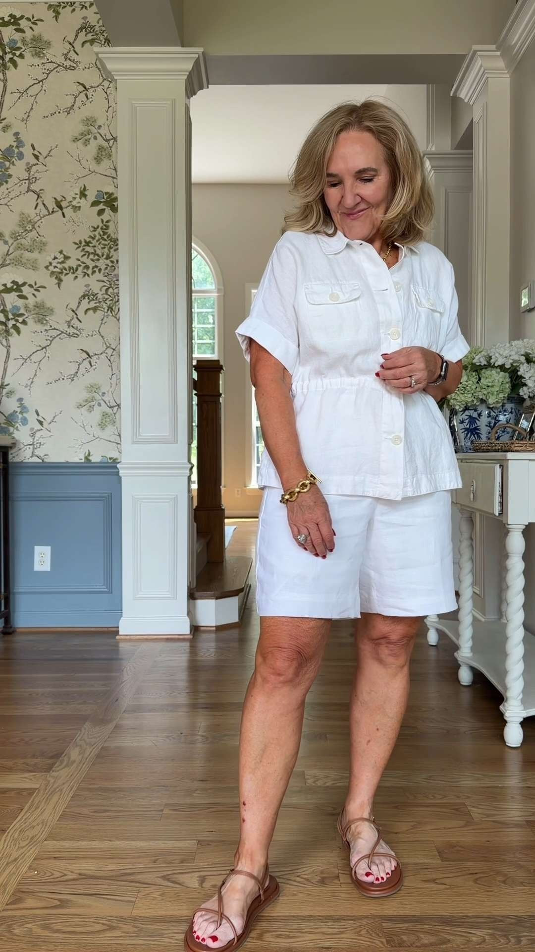 This white linen matching set is my definition of easy summer dressing 🤍 The lightweight fabric keeps it cool and comfortable while still looking polished and put together. 🫶🏻 

 #LTKootd #LTKOver40 #LTKSaleAlert