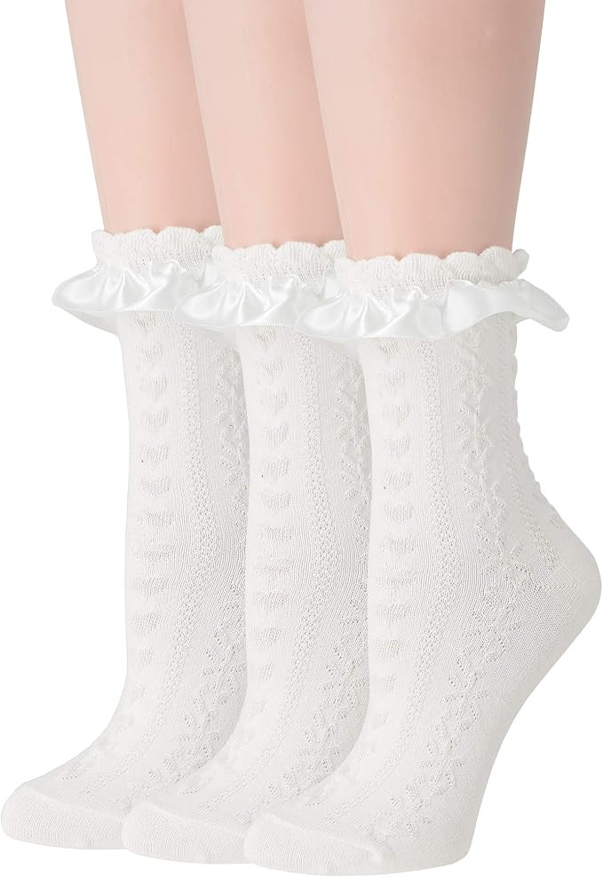 SRYL Women Ankle Socks, Lace Ruffle Frilly Comfortable Cotton Socks Fashion Ladies Girl Princess ... | Amazon (US)