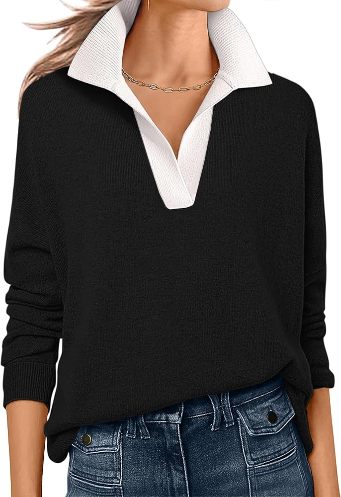 ANRABESS Women Polo V Neck Lightweight Fall Sweaters | Amazon (US)