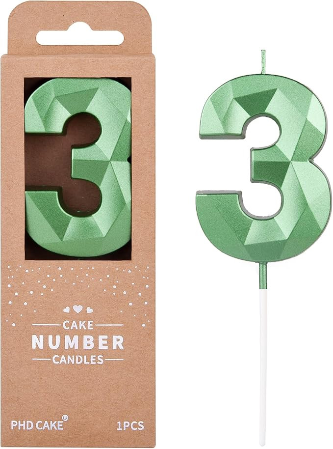 PHD CAKE 2.76 Inch Crystal Green 3 Number Cake Candle, Numeral Birthday Candles, Green Number Can... | Amazon (US)