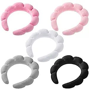 5 Pcs Puffy Spa Headband Terry Towel Cloth Fabric Head Band Thick Headbands for Women Sponge Padd... | Amazon (US)