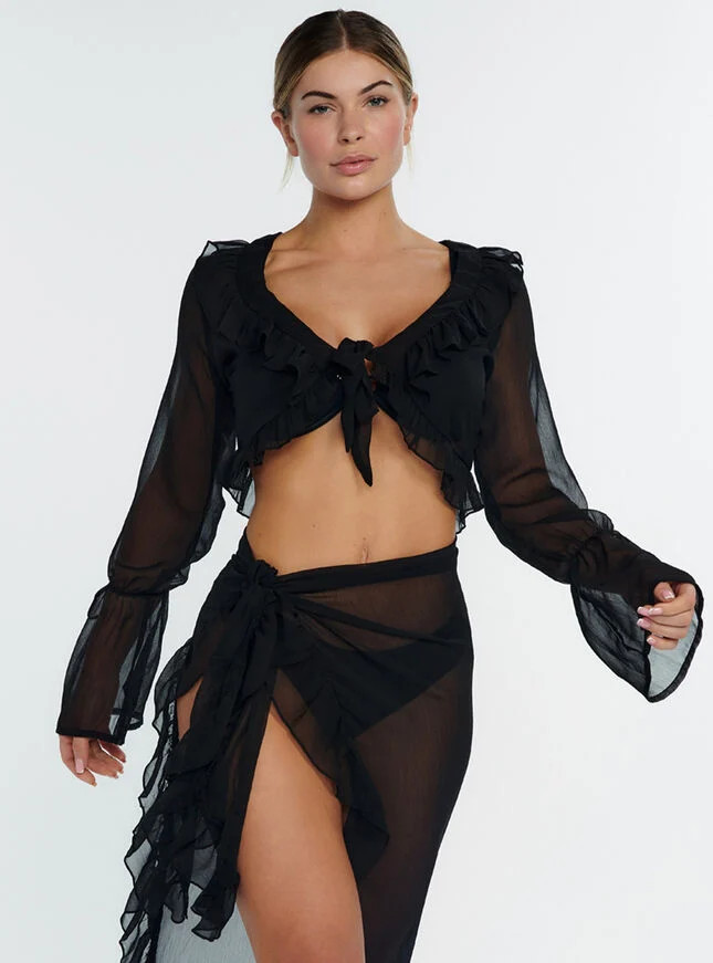 Chiffon ruffle tie top - Black | Boux Avenue (UK)