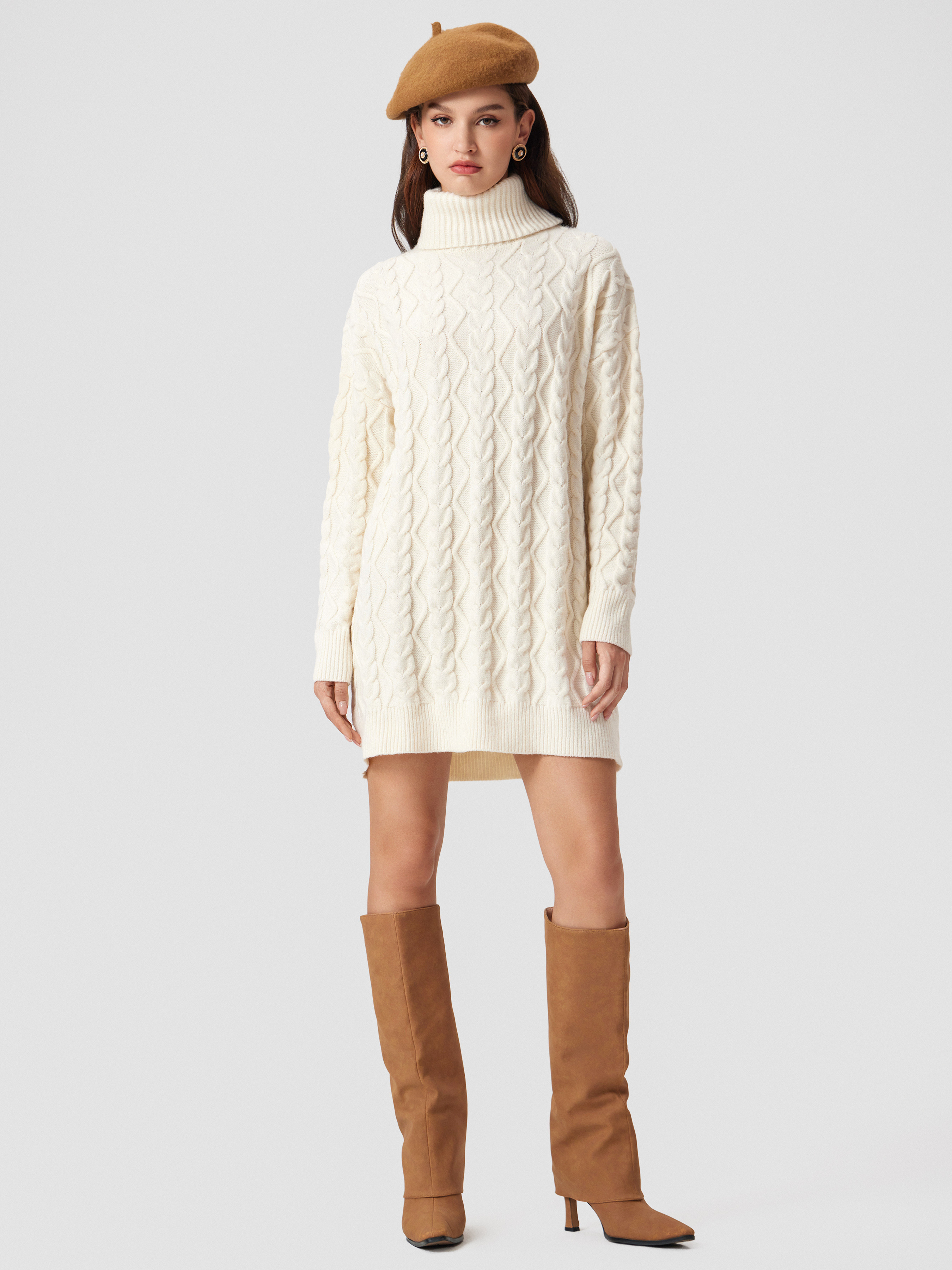 Fall Dresses Winter Dress Preppy Knit Fabric Knit High Neck Rib Dress For School Daily Casual | Cider