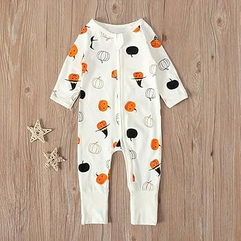 Baby Boys Girls Halloween Clothes Newborn Ghost Long Sleeve Romper Toddler Pumpkin Print Jumpsuit... | Amazon (US)