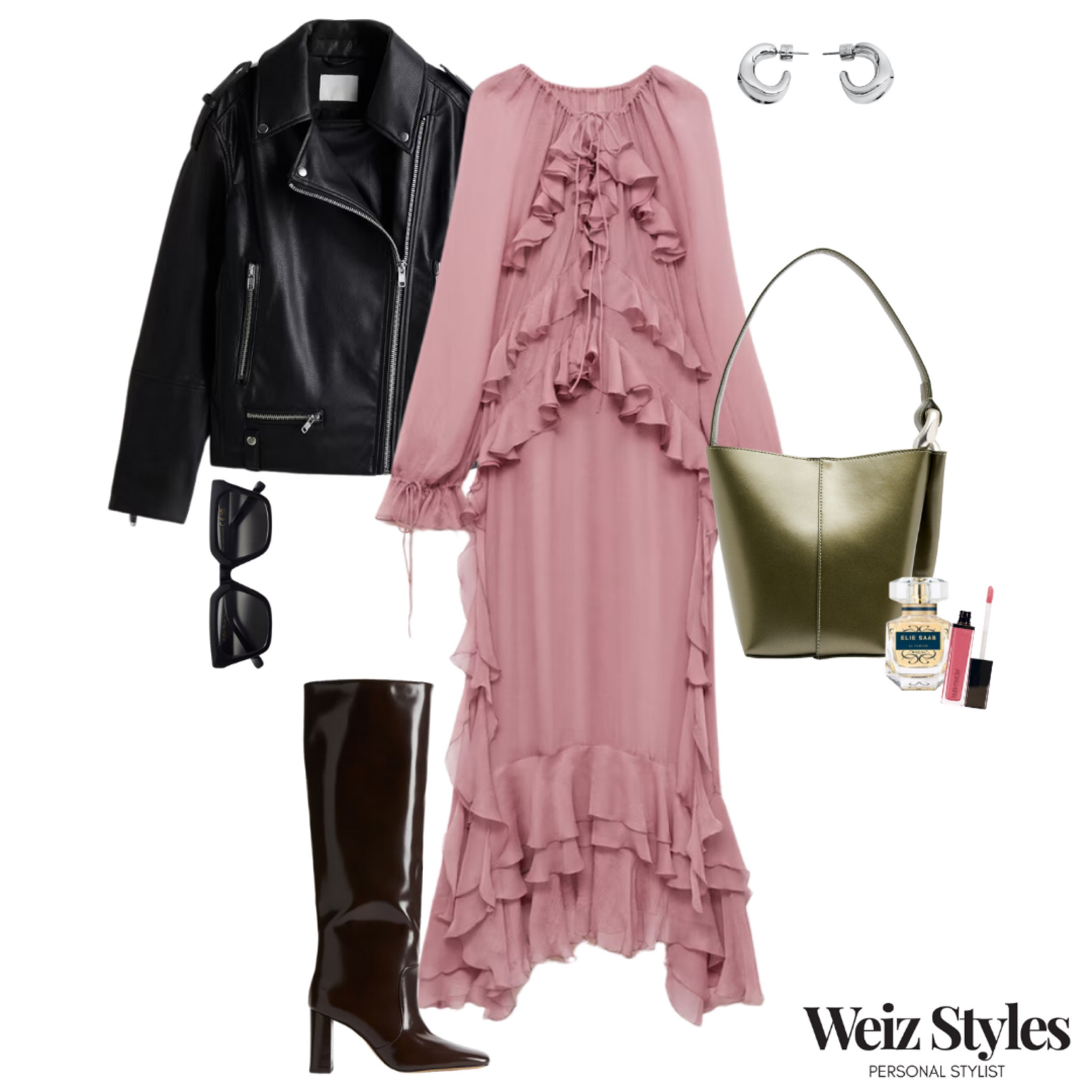 This romantic and whimsical floaty dress which features beautiful tiered ruffles in a rich pink colour is made edgy when paired with these patent knee high boots, classic black sunglasses and a leather biker jacket. I love this juxtaposition of personalities which clash in such a cool way! 💖

Head to www.weizstyles.com to find out how I can help you on your style journey 💃🏻

Louise x

Personal stylist, styling, ootd, neutral aesthetic, London, Weiz styles, shopping, outfit of the day, uk, confident, handbag, bag, perfume, fragrance, lipstick, lip, elevate you style, feel good, flat lay, shopping, high street, designer, ltk, sheer, translucent, floaty, feminine, romantic, whimsical, frills, ruffles, pretty, maxi dress, H&M, high street, designer, details, elevate, grunge, edgy, cool, stylish, trendy, autumn, summer, transitional, sunglasses, black, patent, knee high boots, biker jacket, leather, silver earrings, green bag, handbag, lip gloss, heels, cool, effortless, trend, mix and match, womenswear, date night, brunch, personality 

#LTKuk #LTKstyletip #LTKautumn