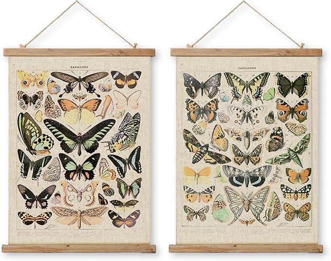 Vintage Butterflies Hanging Poster, Retro Style of Wall Art Prints, Printed on Linen with Wood Fr... | Amazon (US)