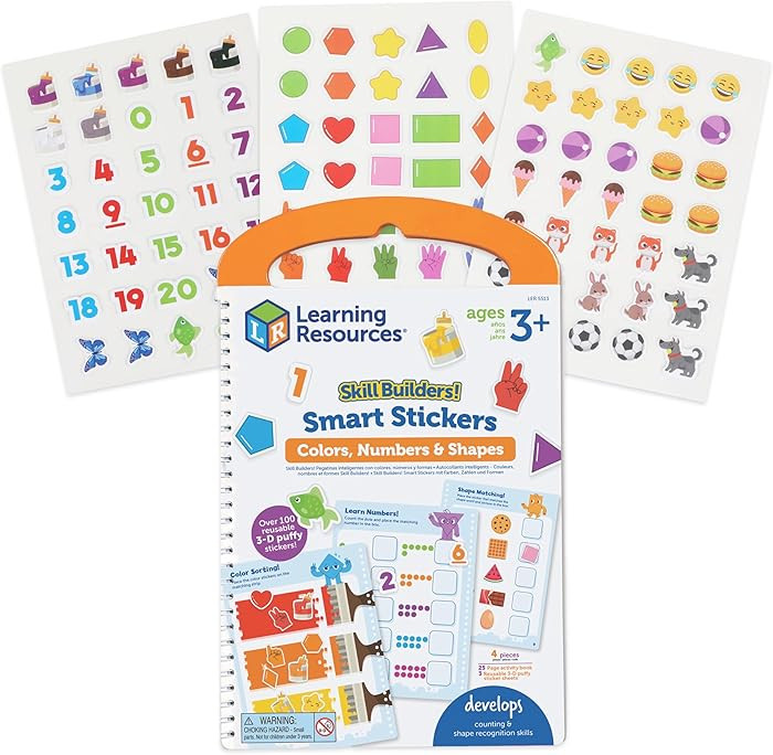 Learning Resources Skill Builders Smart Stickers Colors, Numbers, and Shapes, Reusable Sticker Bo... | Amazon (US)