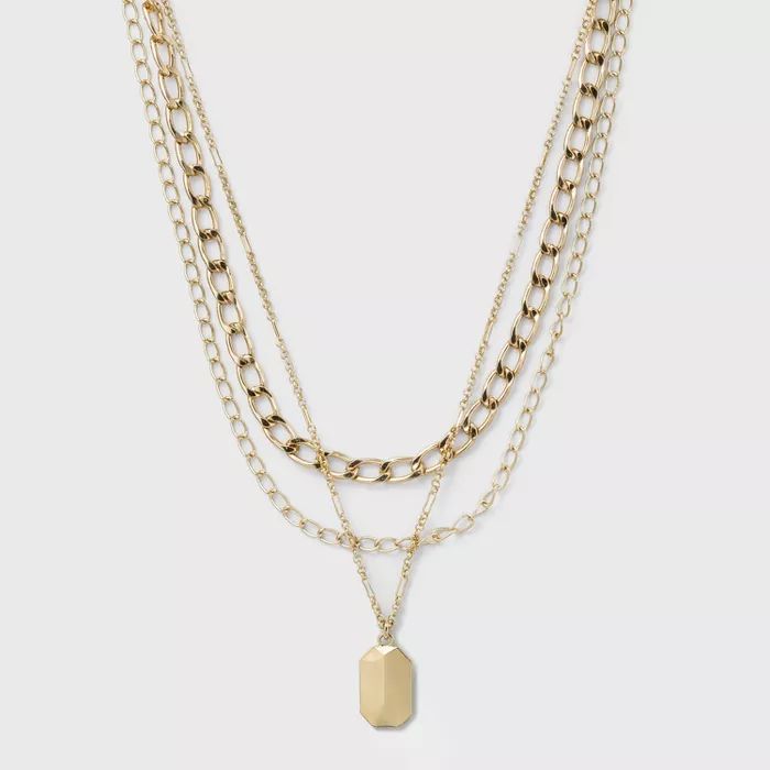 3 Row Chunky Chain Necklace - A New Day&#8482; Gold | Target