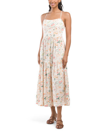 Linen Blend Fruit Conversational Print Midi Dress | TJ Maxx