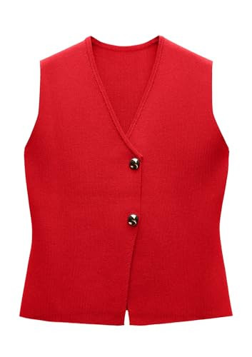 calbatic Sweater Vest for Women Button Down Open Front Knit Tank Tops Sleeveless V Neck Cardigan Casual Knitwear Red | Amazon (US)