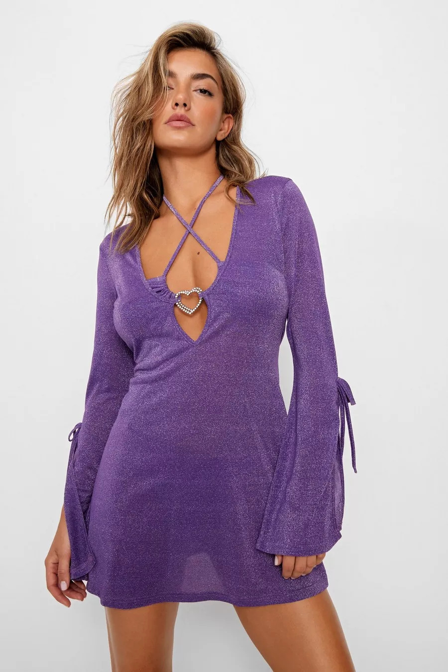 Glitter Heart Trim Ruched Bikini And Mini Dress 3pc Set | Nasty Gal (US)