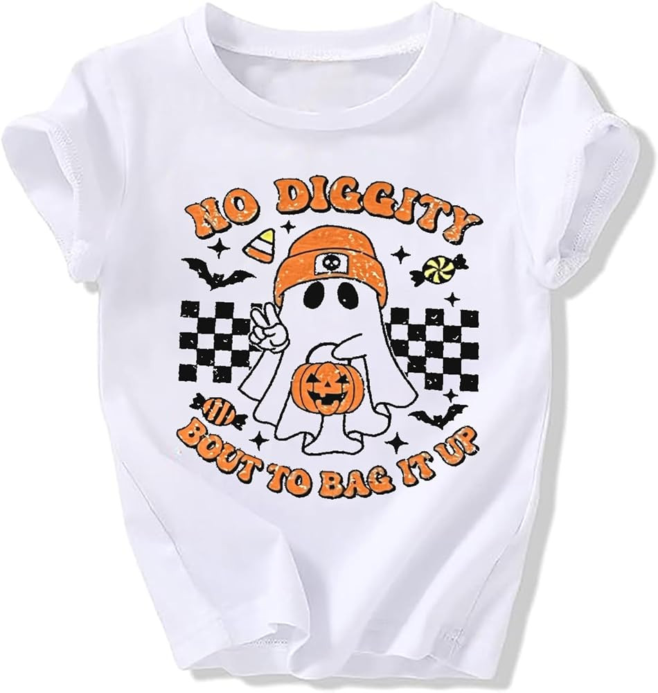 Toddler Boys Girls Halloween Ghost Shirt No Diggity Bout to Bag it Up Funny Letter Print T-Shirt ... | Amazon (US)