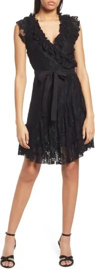 Ruffle Trim Tie Waist Lace Dress | Nordstrom