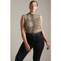 Karen Millen Curve Animal Print Sleeveless Knit vest Top -, Brown | Karen Millen UK & IE