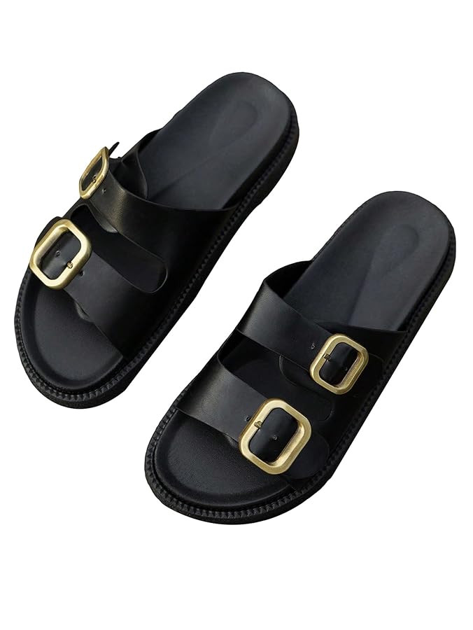OYOANGLE Women's Adjustable Double Buckle Open Toe Footbed Sandals Comfortable Outdoor Platform S... | Amazon (US)