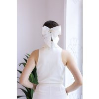 Flowing Pearl Stone Bow Model Bridal Hair Accessory, Gray Metal Buckle White Satin Bow, Wedding Tail Accessories For Women's | Etsy (US)