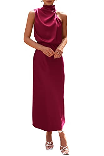 PRETTYGARDEN Women's Summer Satin Maxi Cocktail Dress Deep Red | Amazon (US)