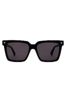 Bottega Veneta Triangle Stud Square Sunglasses in Shiny Solid Black from Revolve.com | Revolve Clothing (Global)