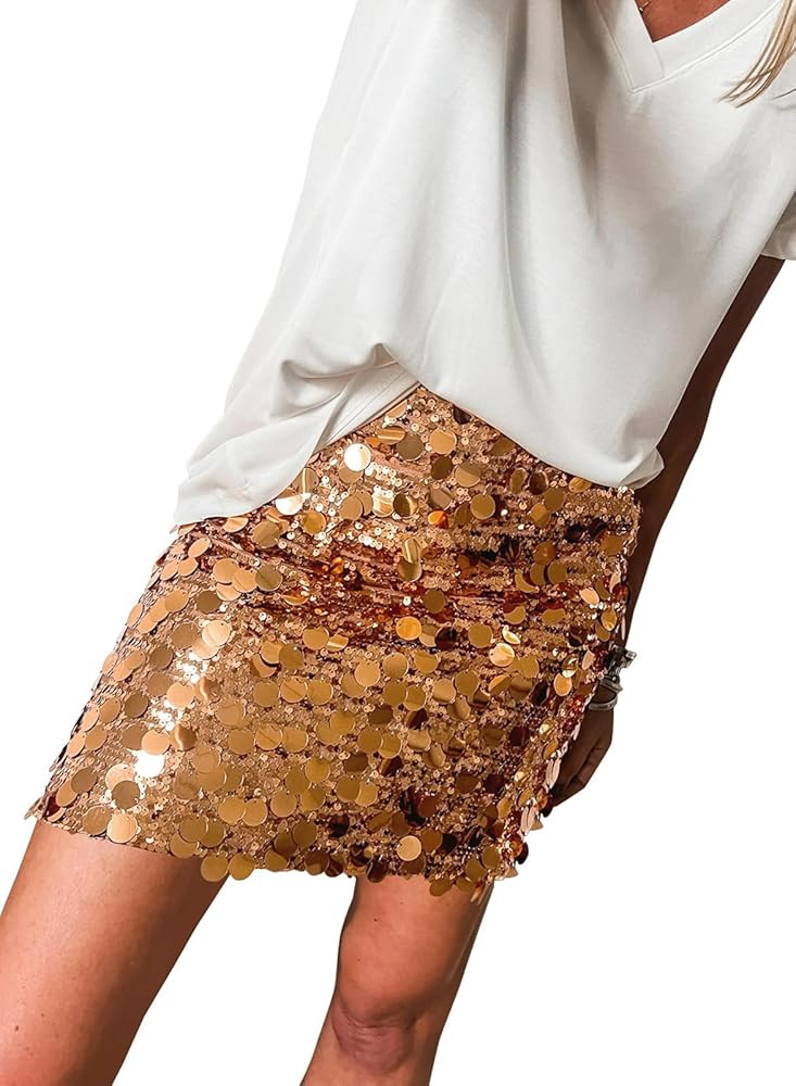 miduo Womens Sequin Skirt High Waist Stretchy Bodycon Sparkle Night Out Party Mini Skirts | Amazon (US)