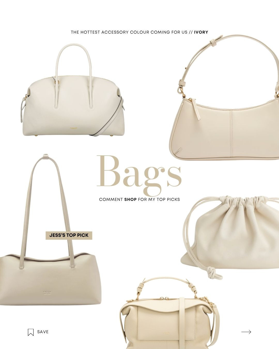 IVORY 🤍

The newest accessory colour trend on the market!

DeMellier - The Small Stockholm 
Target - The Mini Seamed Shoulder Bag
Freja NYC - Chrystie Bag 
The Horse - Fin Drawstring Bag
Oroton - Mica Bowler Cashew

#LTKaustralia #LTKwinter #LTKstyletip
