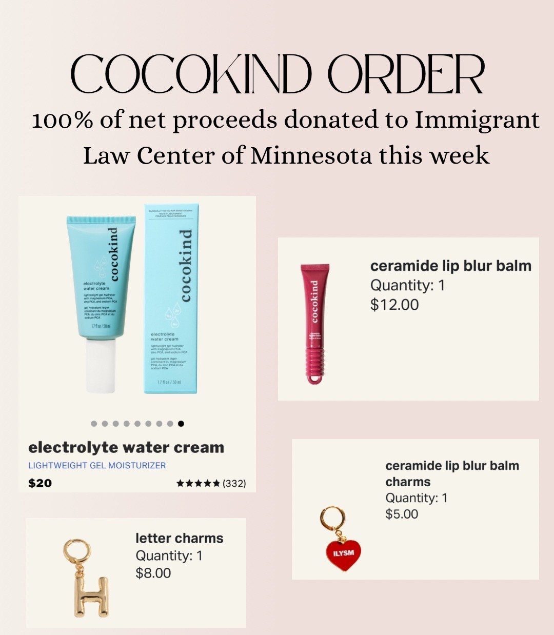My first Cocokind order after they announced that 100% of net proceeds this week will be donated to the Immigrant Law Center of Minnesota. This is only through cocokind.com and not through other retailers

#LTKmorningroutine #LTKselfcare #LTKdayinmylife