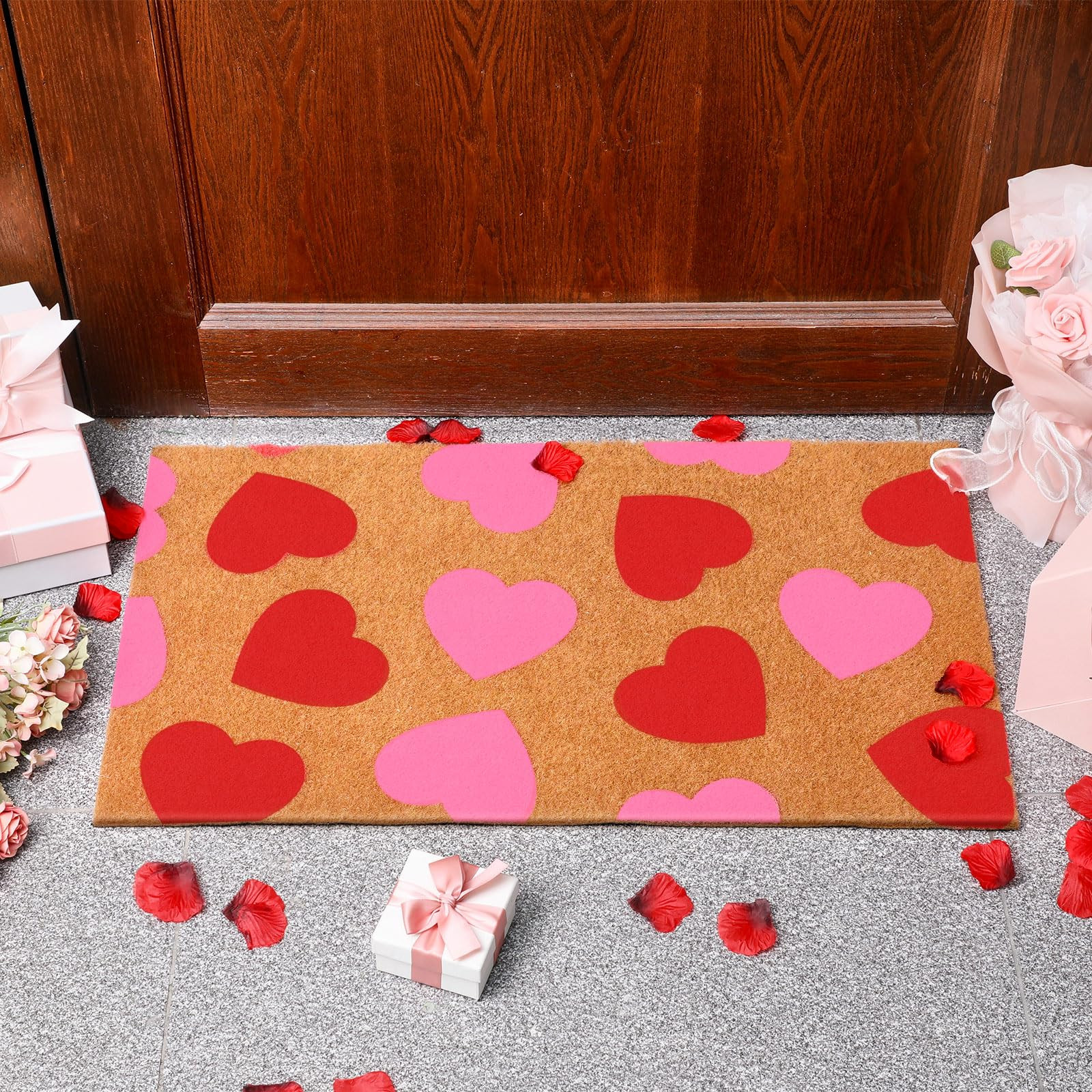 Valentine's Day Door Mat Coir Doormat Front Door Mat Red Pink Heart Valentine's Day Coir Doormat ... | Amazon (US)