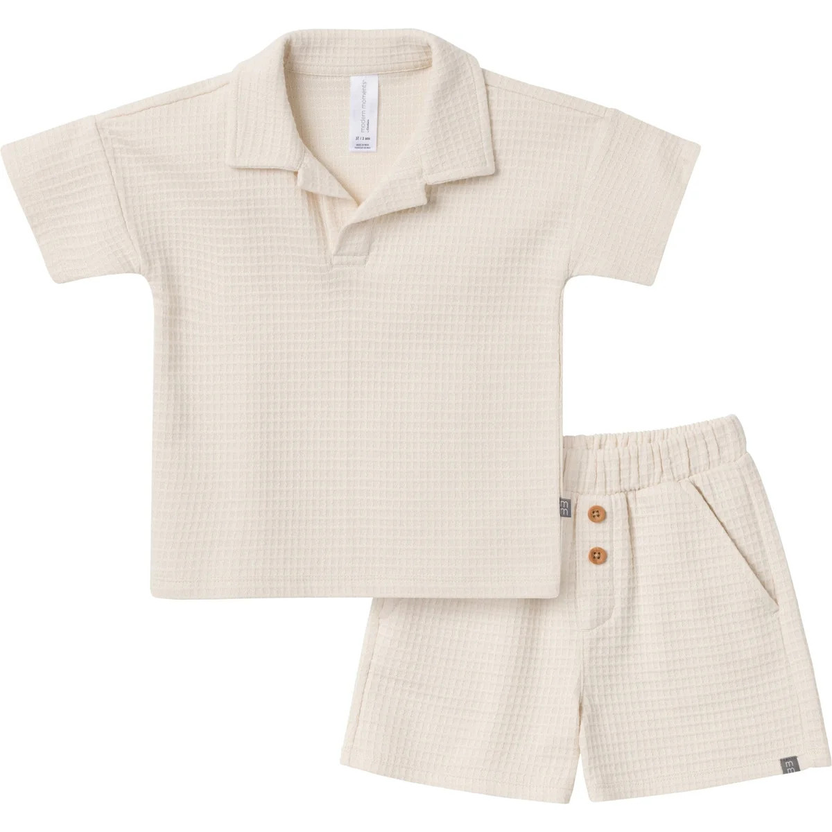 2-Piece Toddler Boys Beige Johnny Collar Shirt and Shorts Set | Gerber Childrenswear