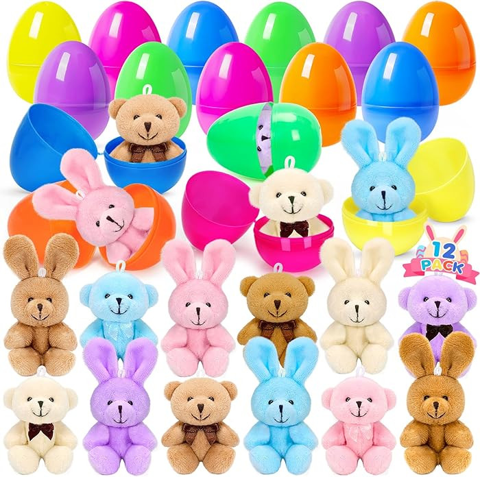 12 Pack Prefilled Easter Eggs with Stuffed Animal Toys for Kids, Filled Easter Eggs with Plush Bu... | Amazon (US)