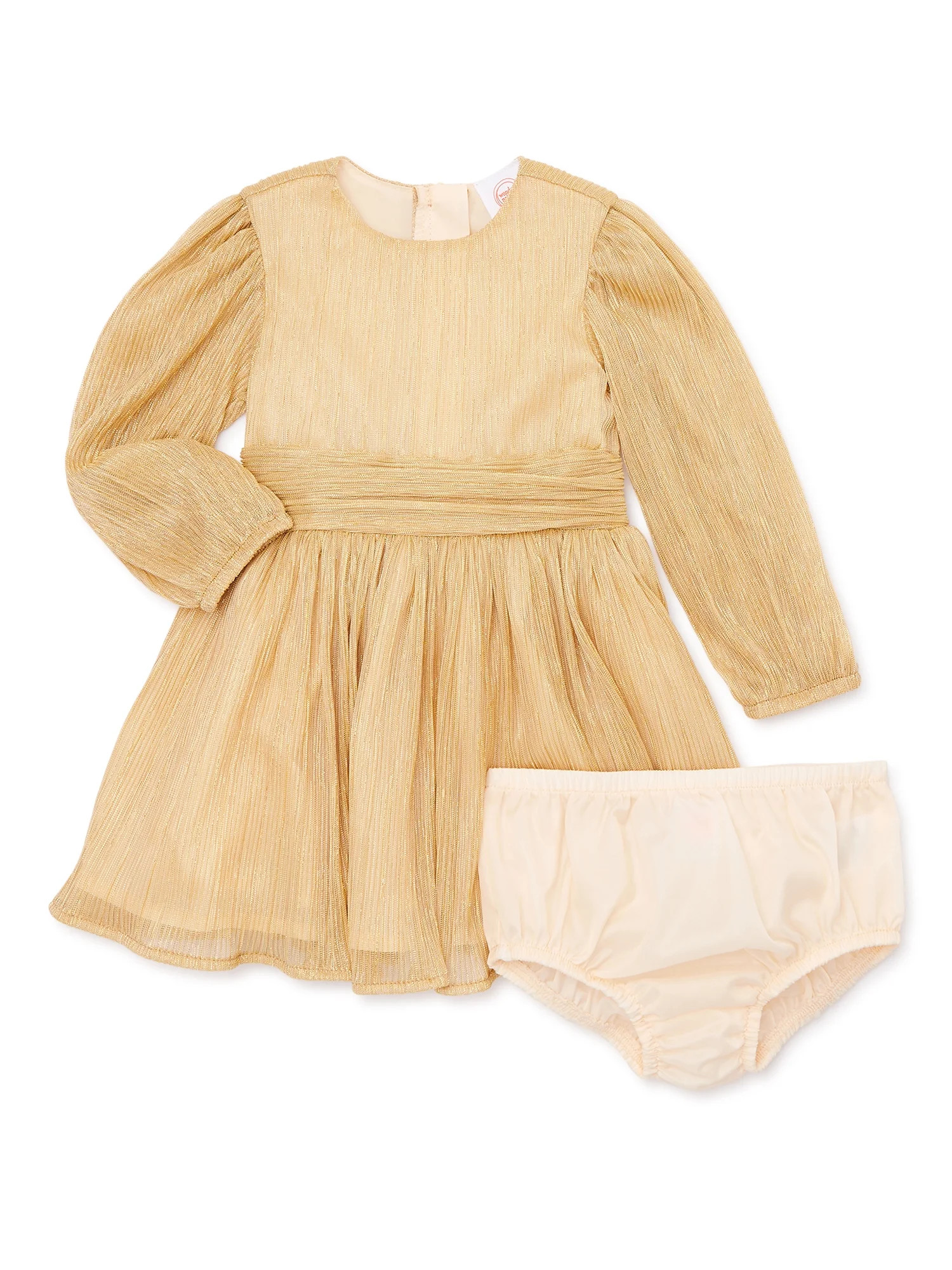 Wonder Nation Baby and Toddlers Girls’ Long Sleeve Holiday Dress with Diaper Cover, Sizes 0/3M-... | Walmart (US)