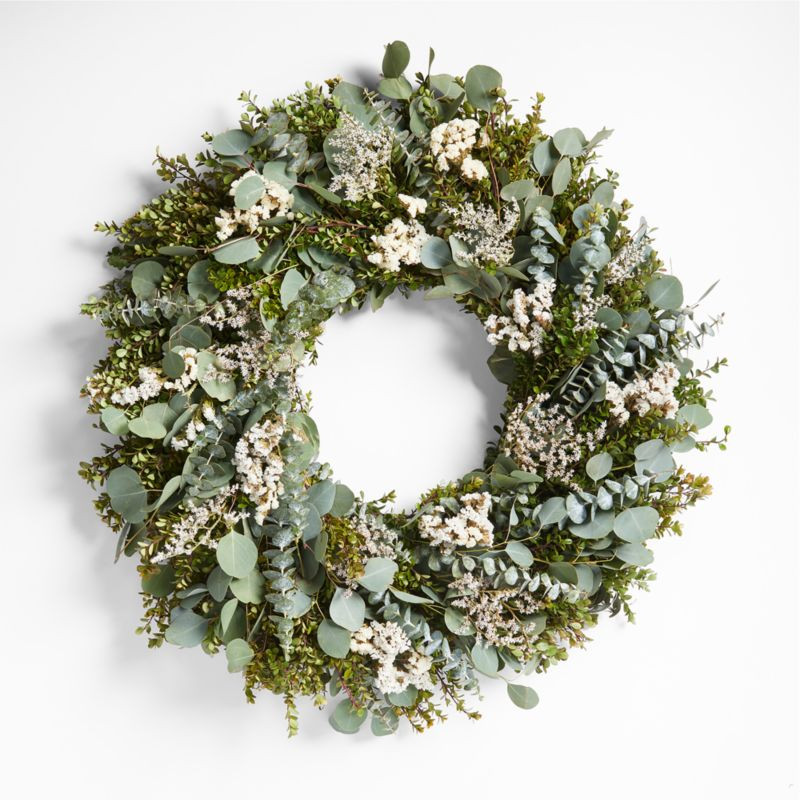 Live Spring White & Lavender Wreath 28" | Crate & Barrel | Crate & Barrel