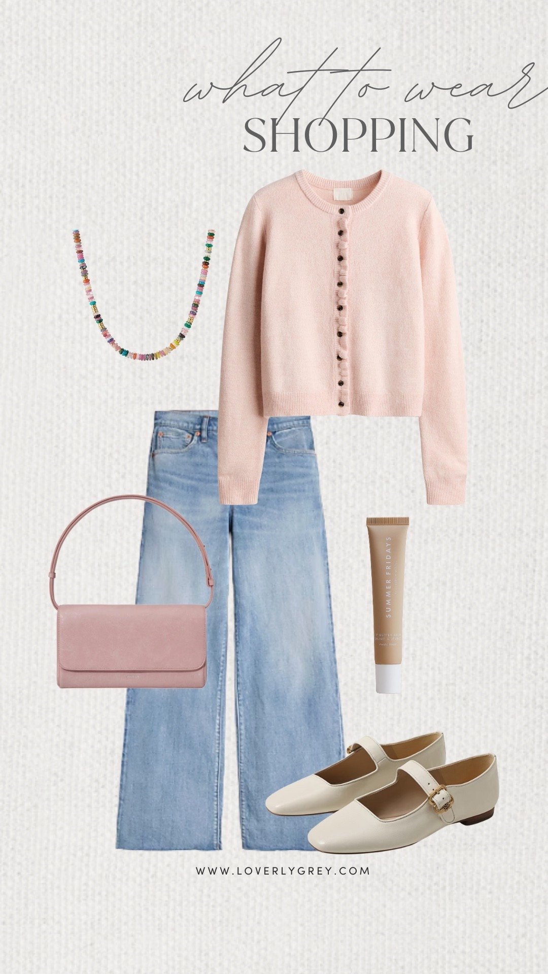 Loverly Grey, what to wear while shopping! This long sleeve pink cardigan pairs perfectly with light wash wide-leg denim pants. I paired the look with Mary Jane flats, a pink purse, and a colorful beaded necklace from Amazon. Loverly Grey, what to wear, shopping 

#LTKSeasonal #LTKFindsUnder100 #LTKgrwm