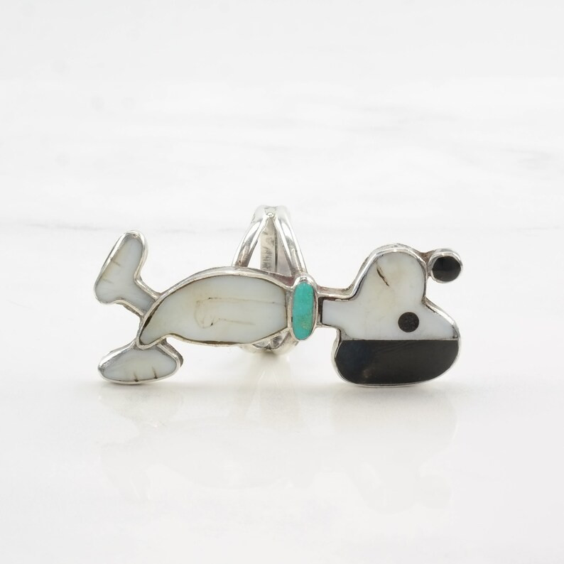 Vintage Native American Silver Ring MOP, Turquoise, Jet Inlay Snoopy Dog Sterling Size 5 3/4 - Et... | Etsy (US)