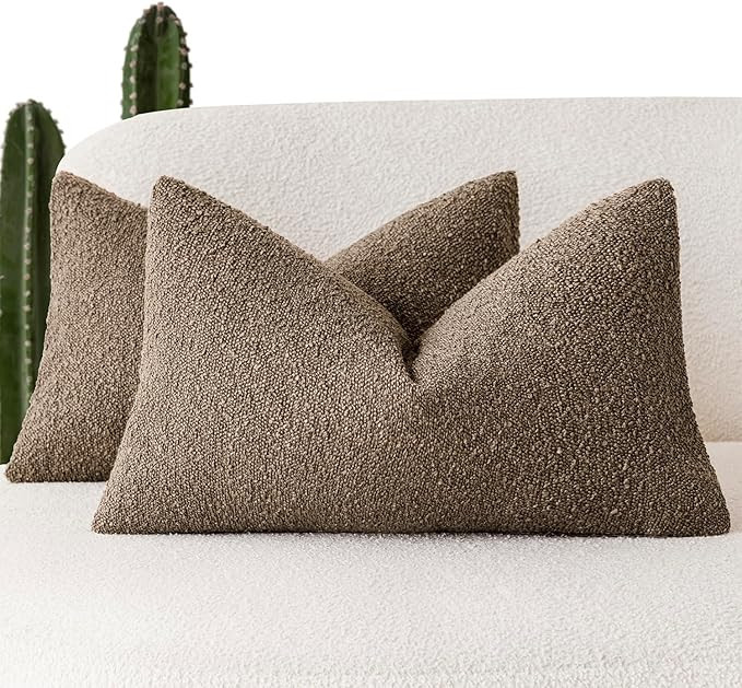 Foindtower Pack of 2 Textured Boucle Throw Pillow Covers Accent Solid Decorative Lumbar Pillow Ca... | Amazon (US)