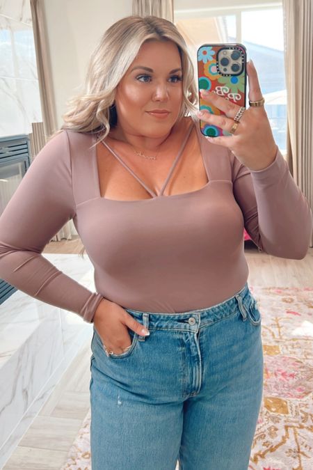 chic curvy fall outfit! wearing size xl in mauve strappy bodysuit {could have just taken the large!} and size 32 in 90s loose denim 

#LTKunder100 #LTKSeasonal #LTKcurves