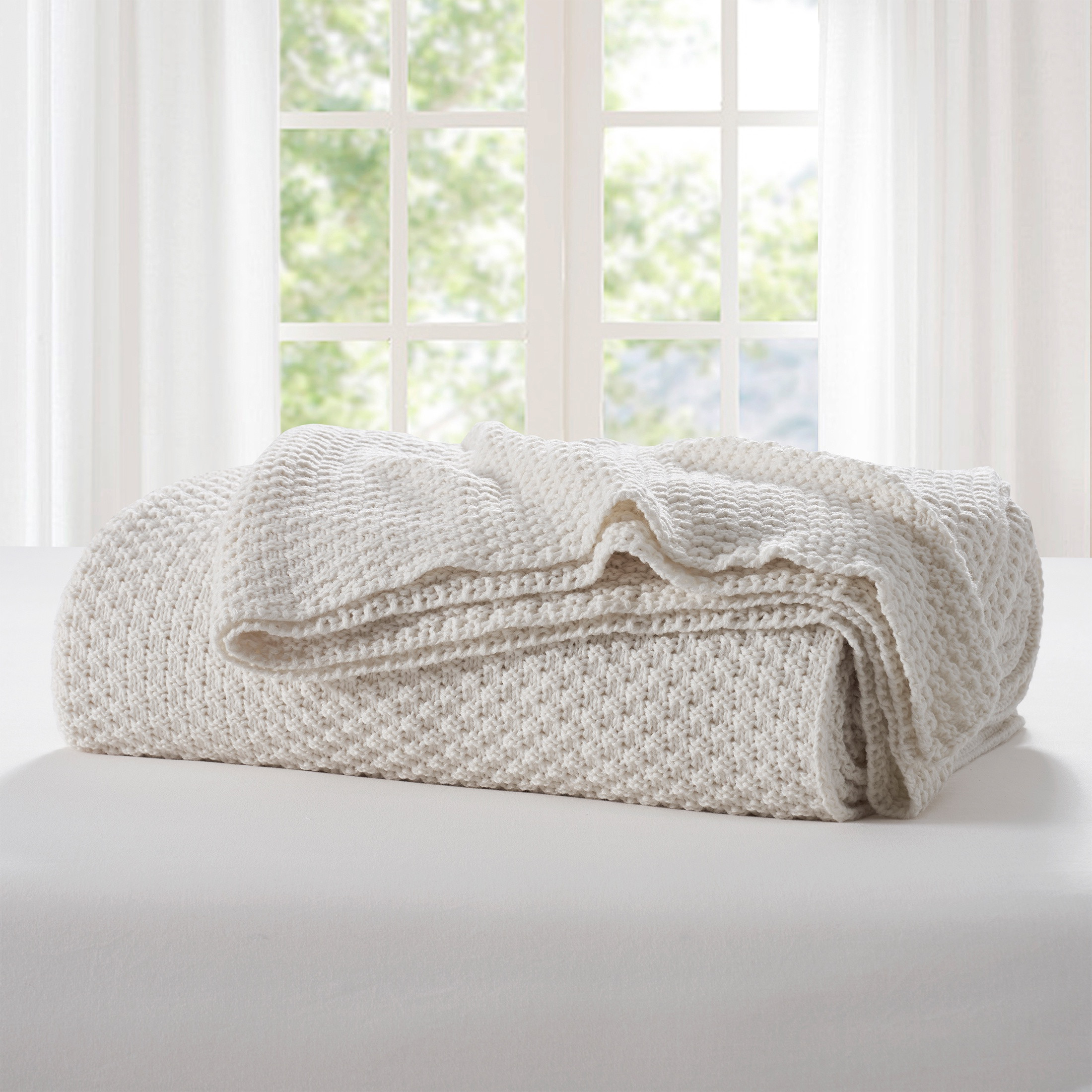 My Texas House Harper Ivory Acrylic Chunky Sweater Knit Oversize Bed Blanket | Walmart (US)