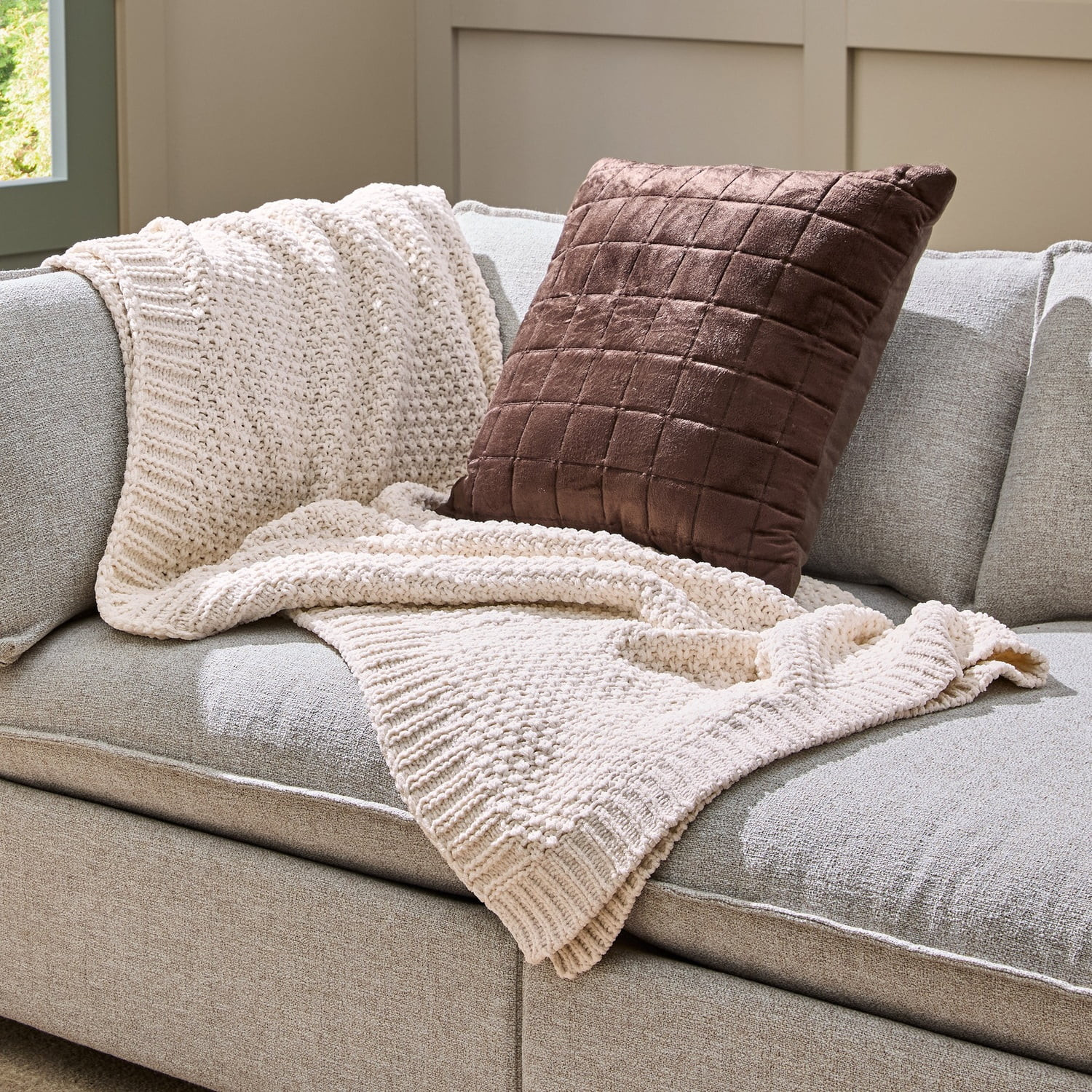 Better Homes & Gardens Super Soft Chenille Knit Oversized Couch Throw Blanket, Brown Basket, 50 x 72 in | Walmart (US)