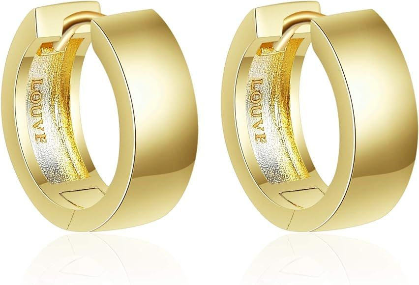 Gold Plated Flat Hinge Small Huggie Hoops Earrings for Women or Men | Amazon (US)