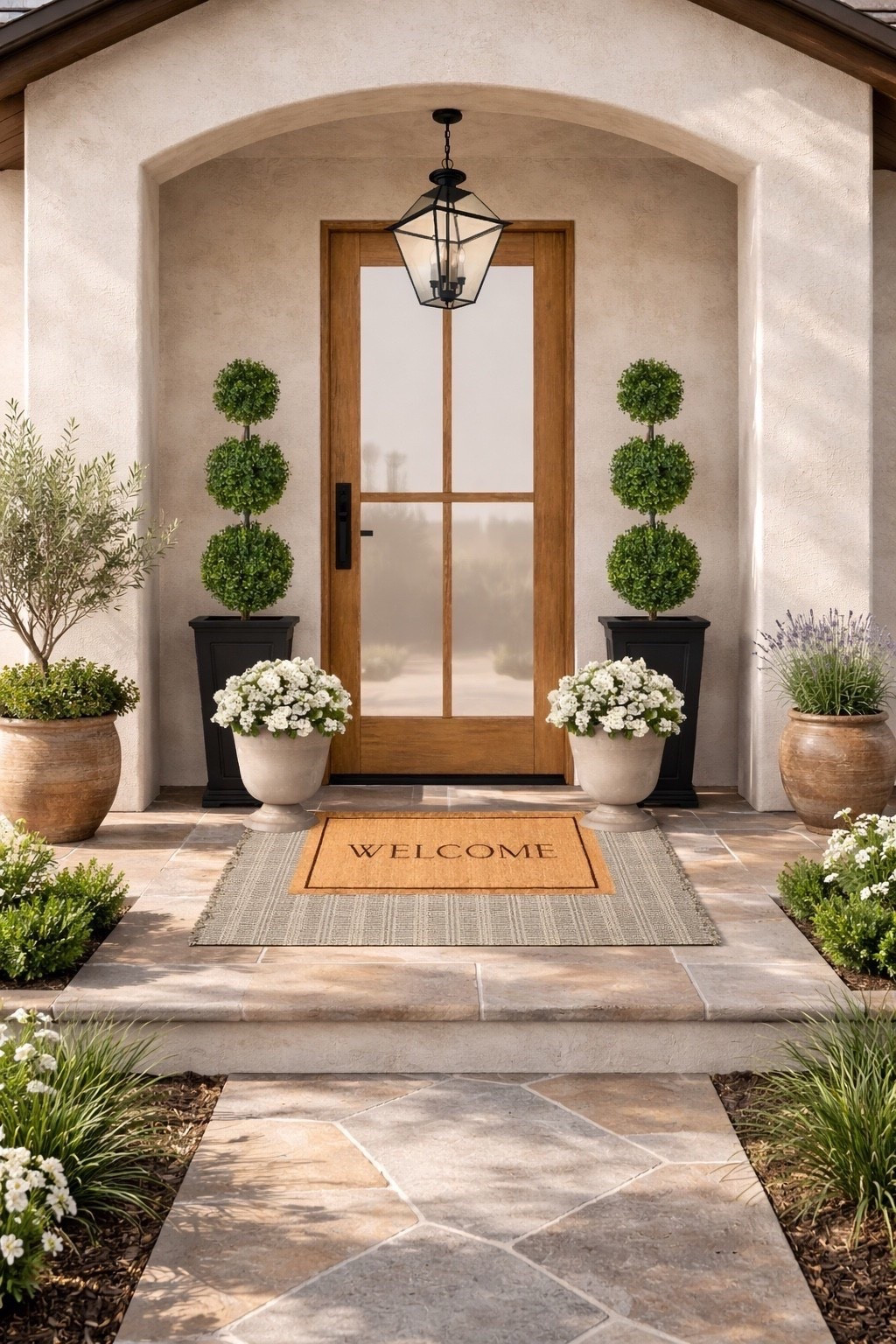 A curated front porch moment from Wayfair! I love adding height on either side of a front door. Utilizing faux topiaries or trees is a great way to start. Later in smaller potted florals and greenery, and go for a pop of color too if you like! 

#LTKHome