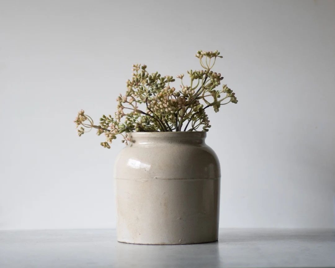 Small Antique Stoneware Crock Jar | Modern Farmhouse Decor | Old Crock Kitchen Utensil Holder | Etsy (US)