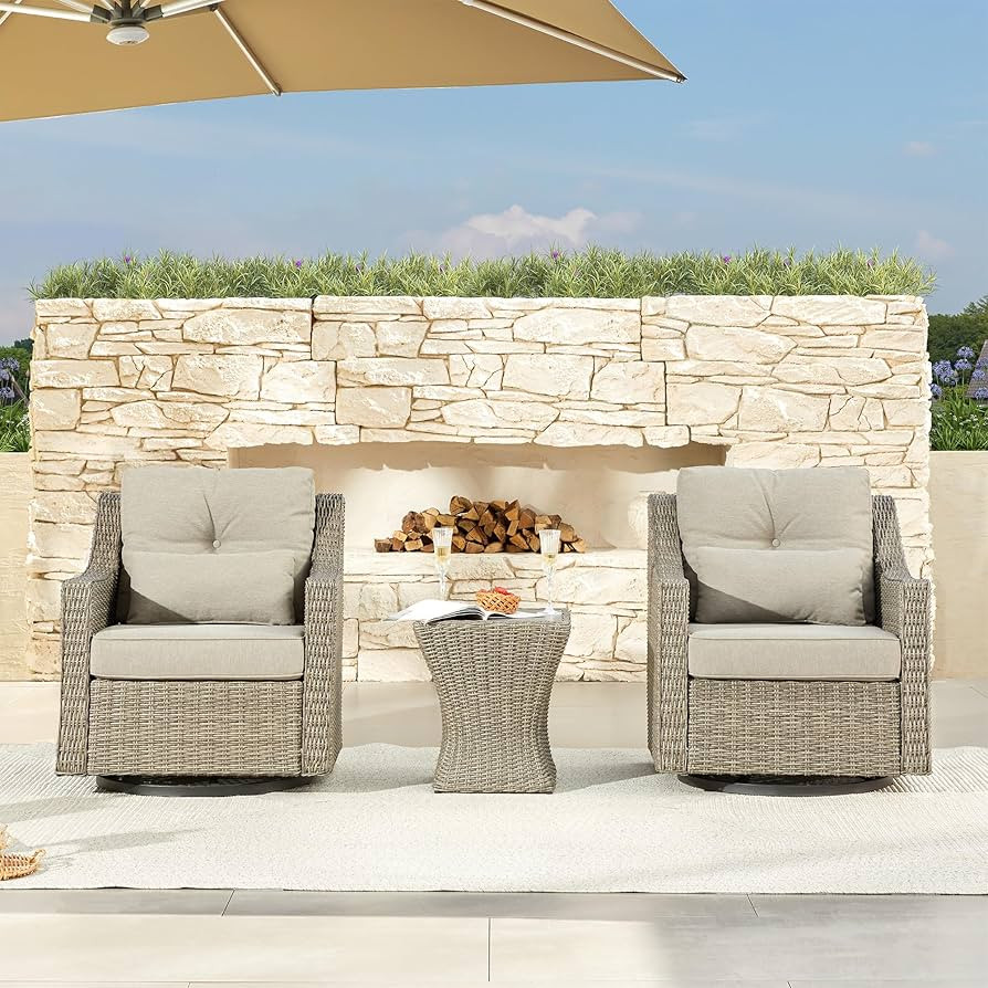 CHITA 3 Pieces Wicker Patio Bistro Set, Outdoor Furniture Set with 2 Pieces Rattan Rocking Swivel... | Amazon (US)