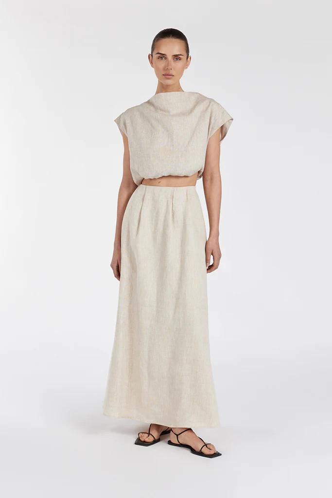 AMY NATURAL LINEN MIDI SKIRT | DISSH