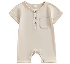Mubineo Infant Baby Boy Girl Summer Fall Basic Plain Button Short Sleeve Romper Jumpsuit Clothes | Amazon (US)