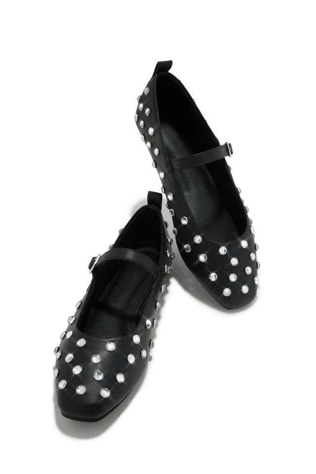 Miss Lola | Aniston Black Embellished Flats | MISS LOLA