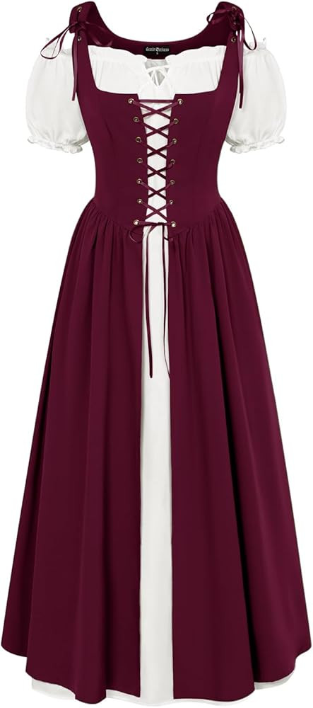 SCARLET DARKNESS Women 2Pcs Renaissance Maxi Dresses Off Shoulder Short Sleeve Lace-up Irish Cost... | Amazon (UK)